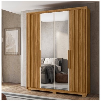 Guarda Roupa 4 Portas Ripado com Espelho 3 Gavetas Califórnia Off White Cod 683.010